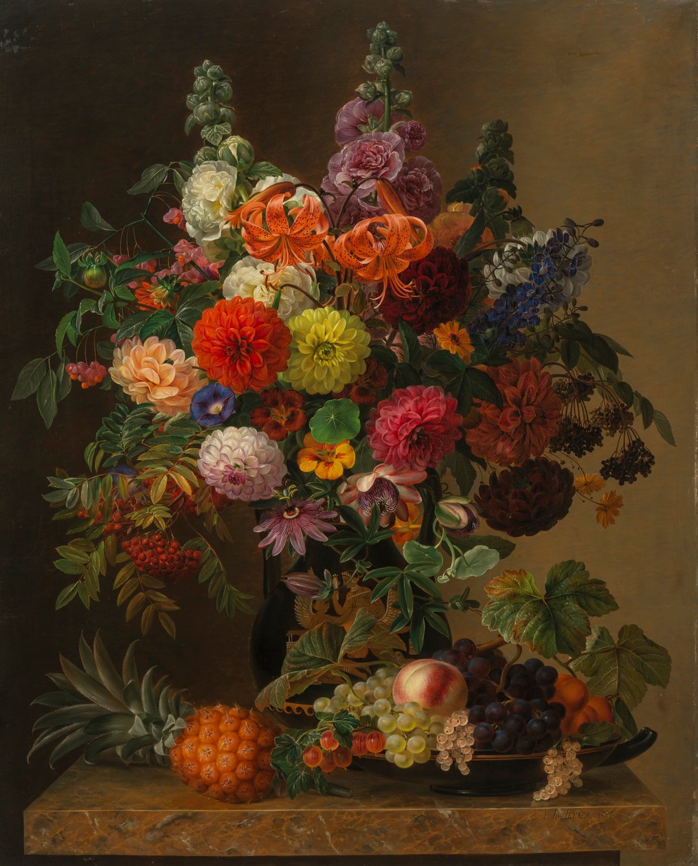 Natura morta con fiori e frutti, 1836 da Johan Laurentz Jensen