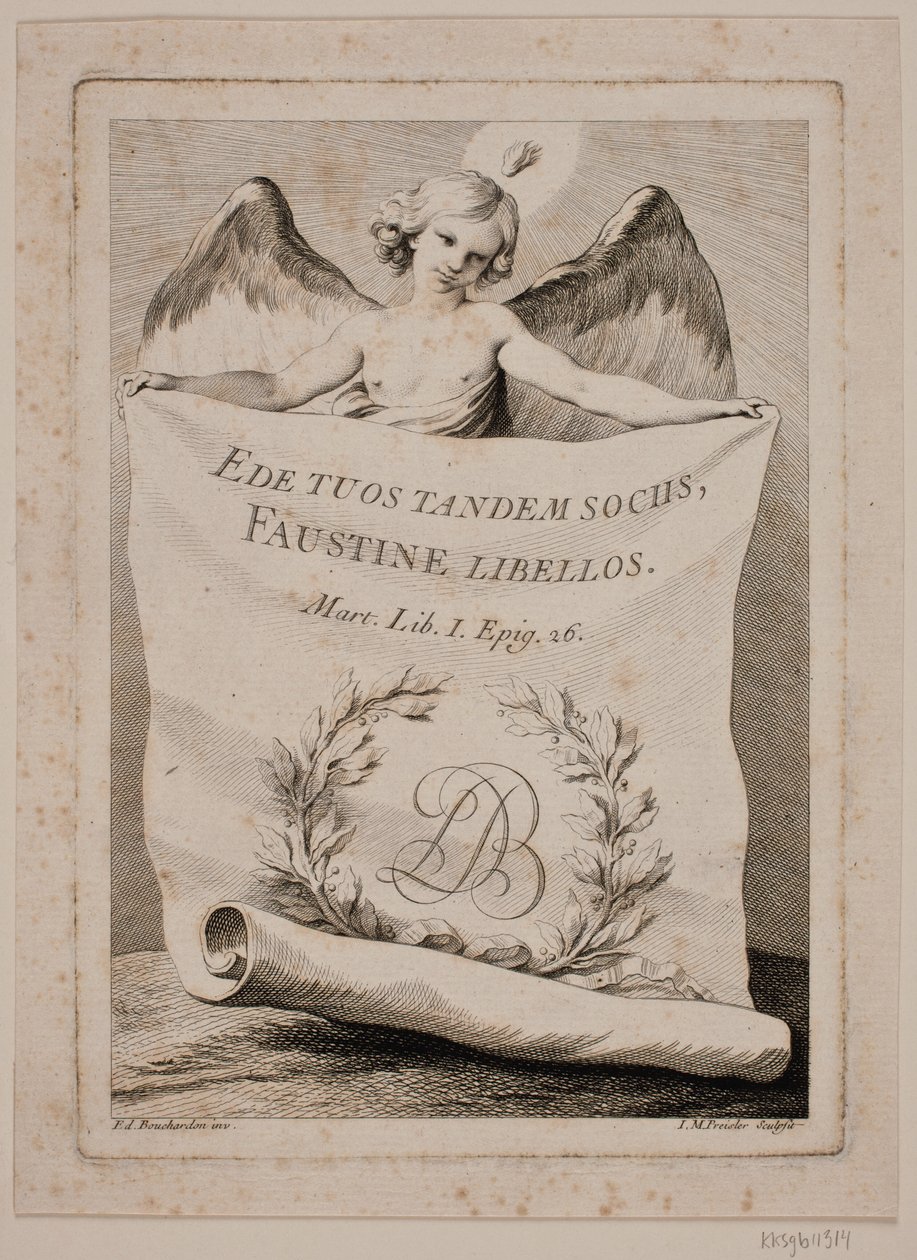 Titolo con un angelo che tiene un grande foglio da Johan Martin Preisler
