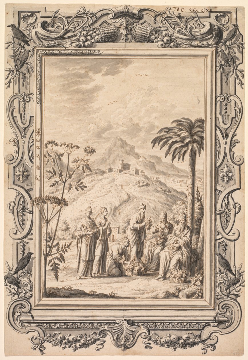 Illustrazione e design della cornice per Kupfer-Bibel Copper Bible, c. 1730 da Johan Melchior Füssli