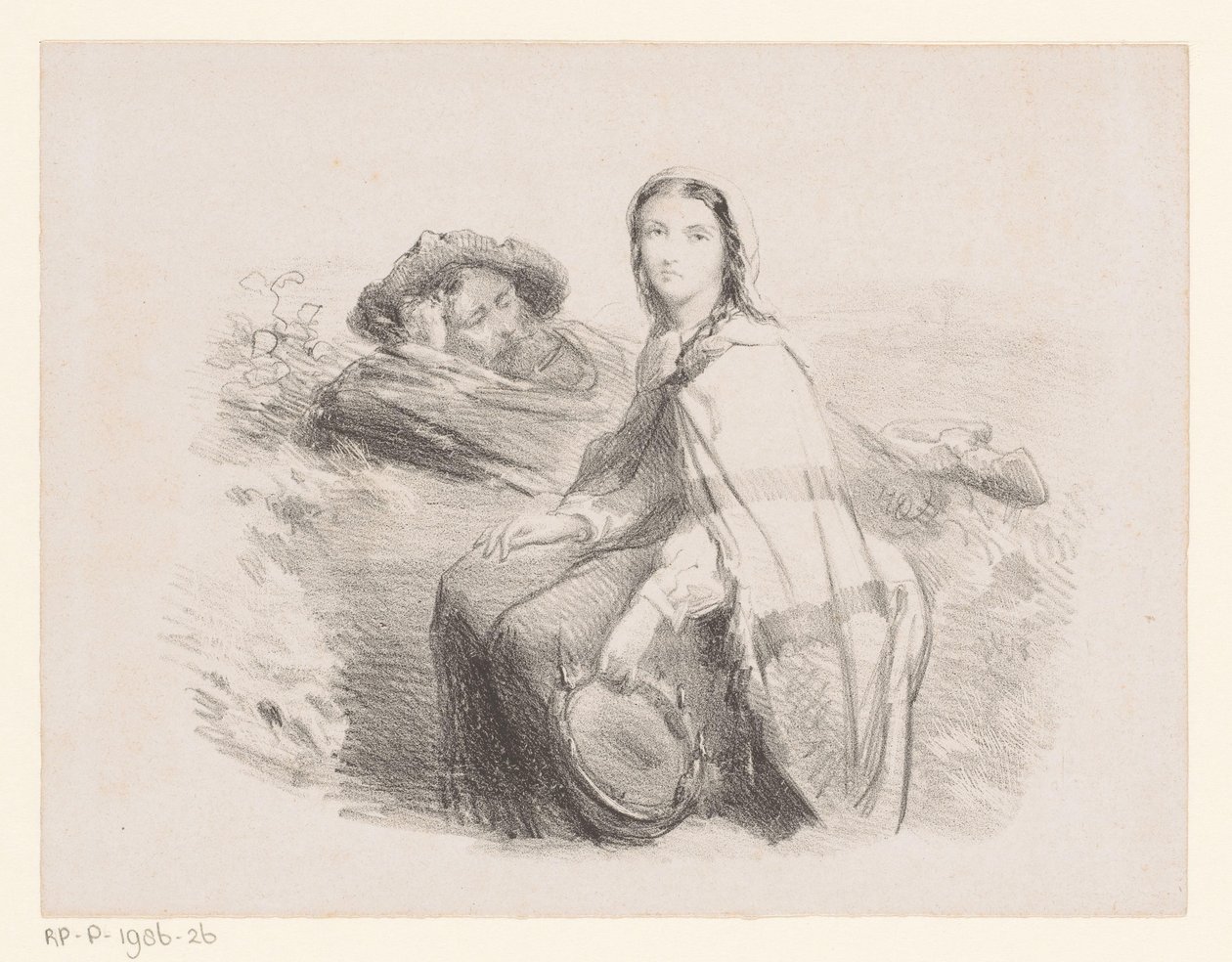 Liggende man en vrouw met tamboerijn da Johan Michaël Schmidt Crans (attributed to)