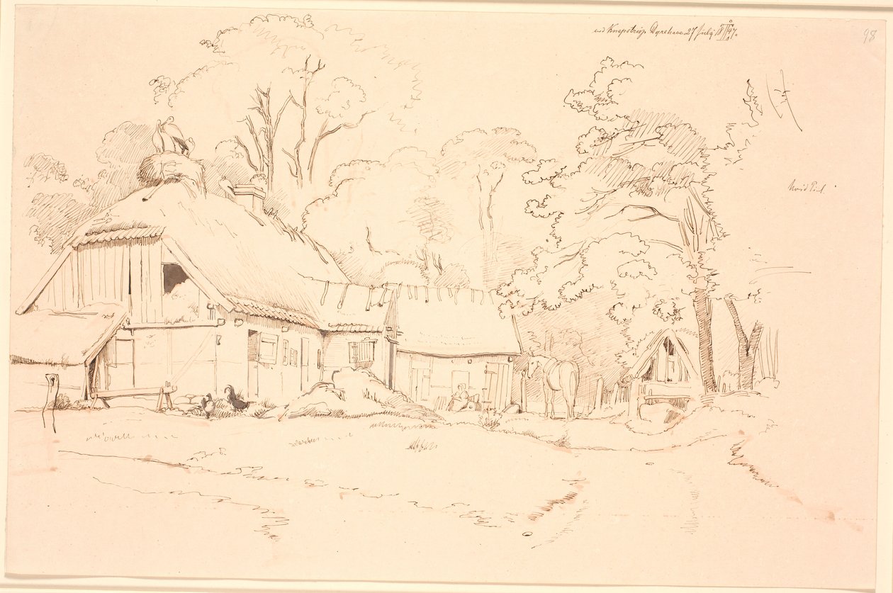 Casa di contadini con un nido di cicogne sul tetto da Johan Thomas Lundbye