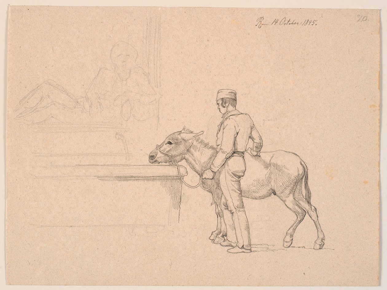 Un uomo con un asino presso una fontana da Johan Thomas Lundbye