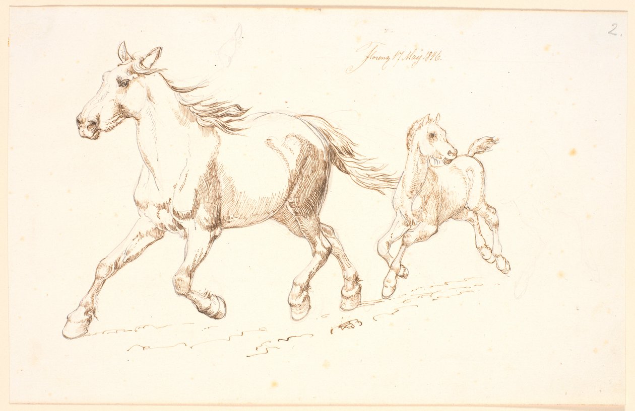 Cavalla al galoppo con puledro da Johan Thomas Lundbye