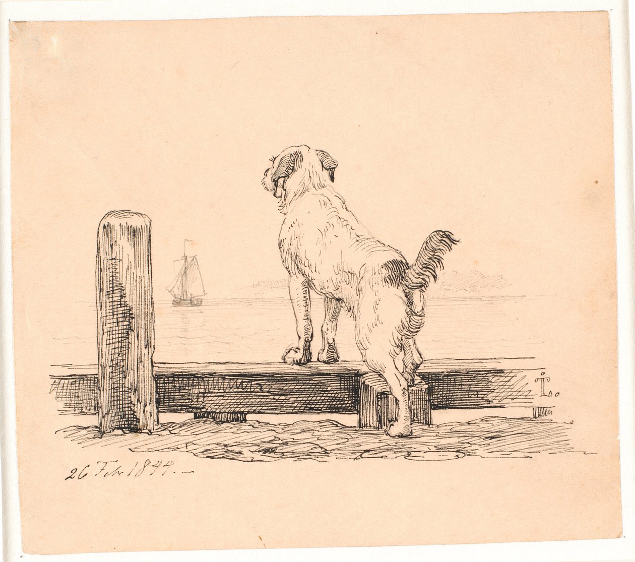 Il cane sulla spiaggia. Illustrazione per "Fabler for Børn" di Kaalund da Johan Thomas Lundbye