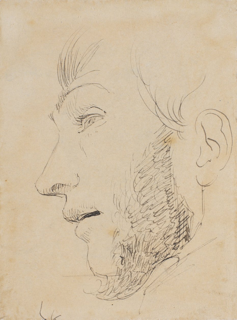 Ritratto di uomo di profilo verso sinistra, visto dal basso da Johan Thomas Lundbye