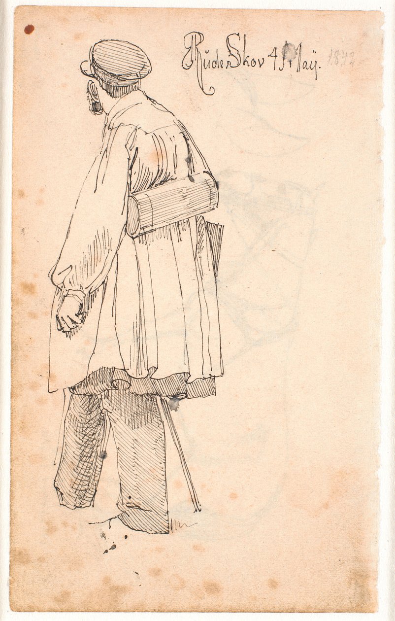 P.C. Skovgaard con cassetta botanica, in piedi e visto di spalle da Johan Thomas Lundbye