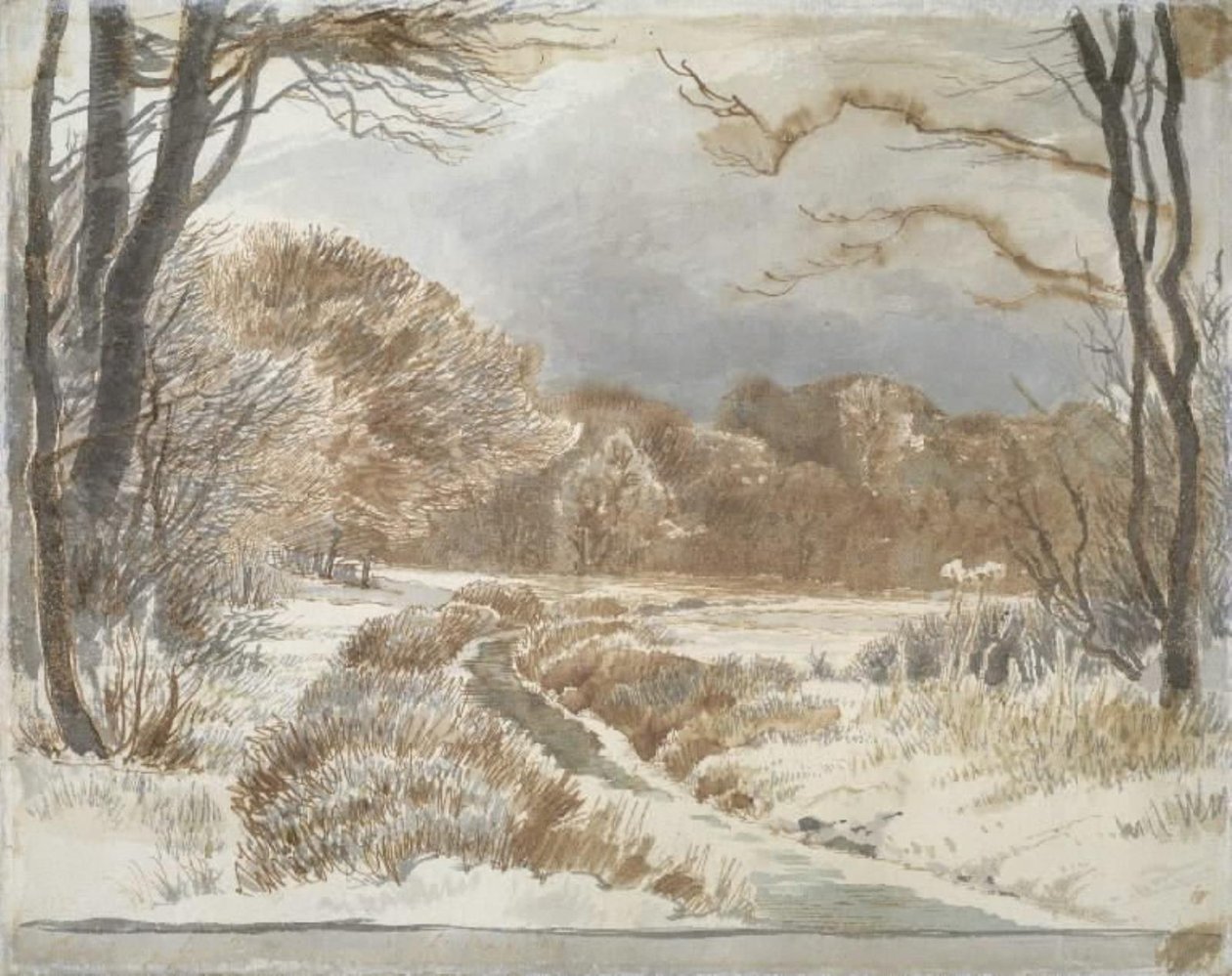 Paesaggio innevato con ruscello. Purlund e Vallø da Johan Thomas Lundbye