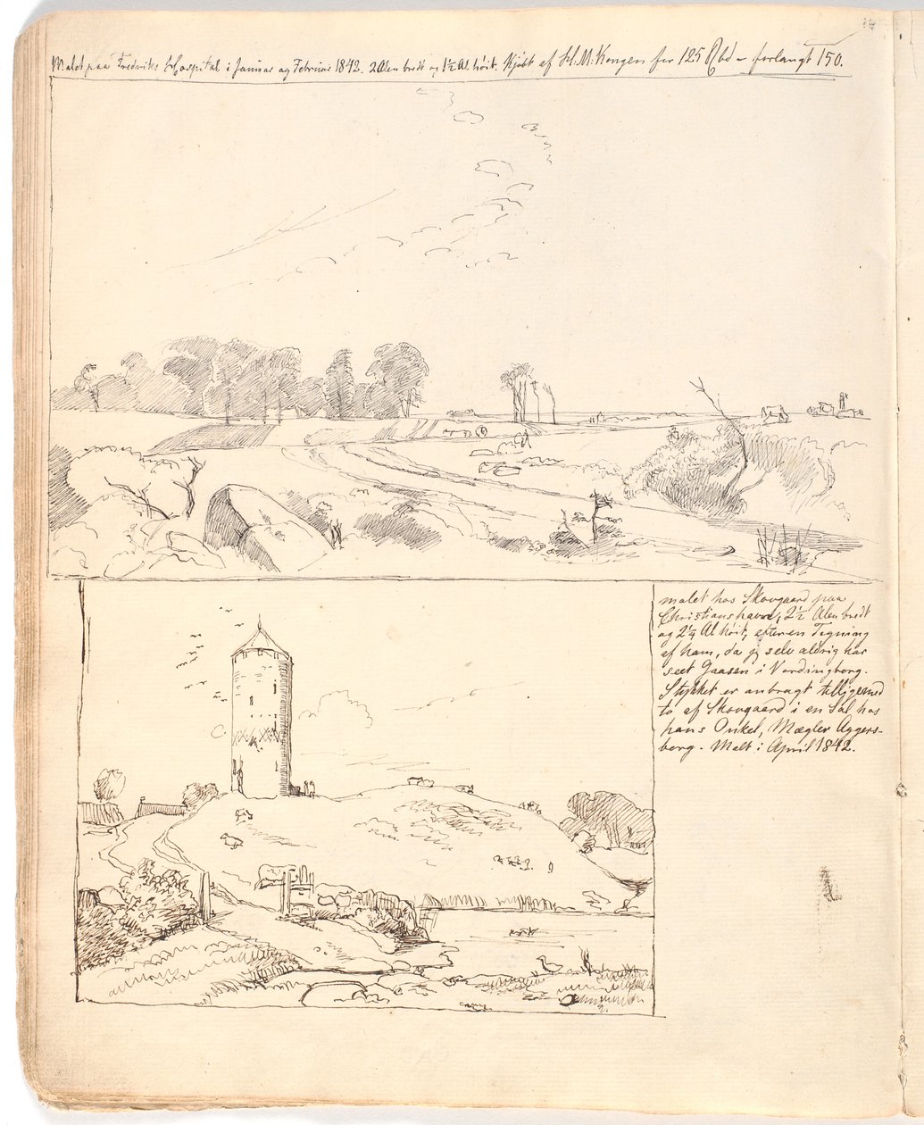 Muro di pietra presso Rakløv a Refsnæs. Disegno eseguito direttamente nel quaderno, pagina 10 da Johan Thomas Lundbye