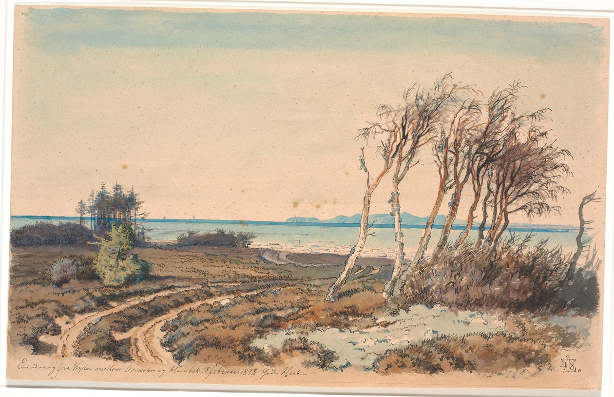 Vista verso Kullen dalla costa tra Odinshøj e Hornbæk da Johan Thomas Lundbye