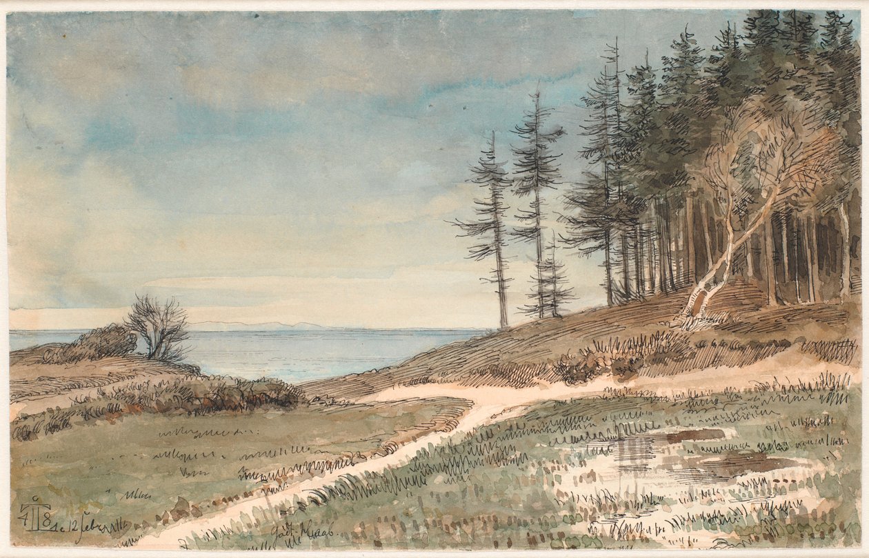 Vista verso Kullen dalla spiaggia di Hellebæk da Johan Thomas Lundbye