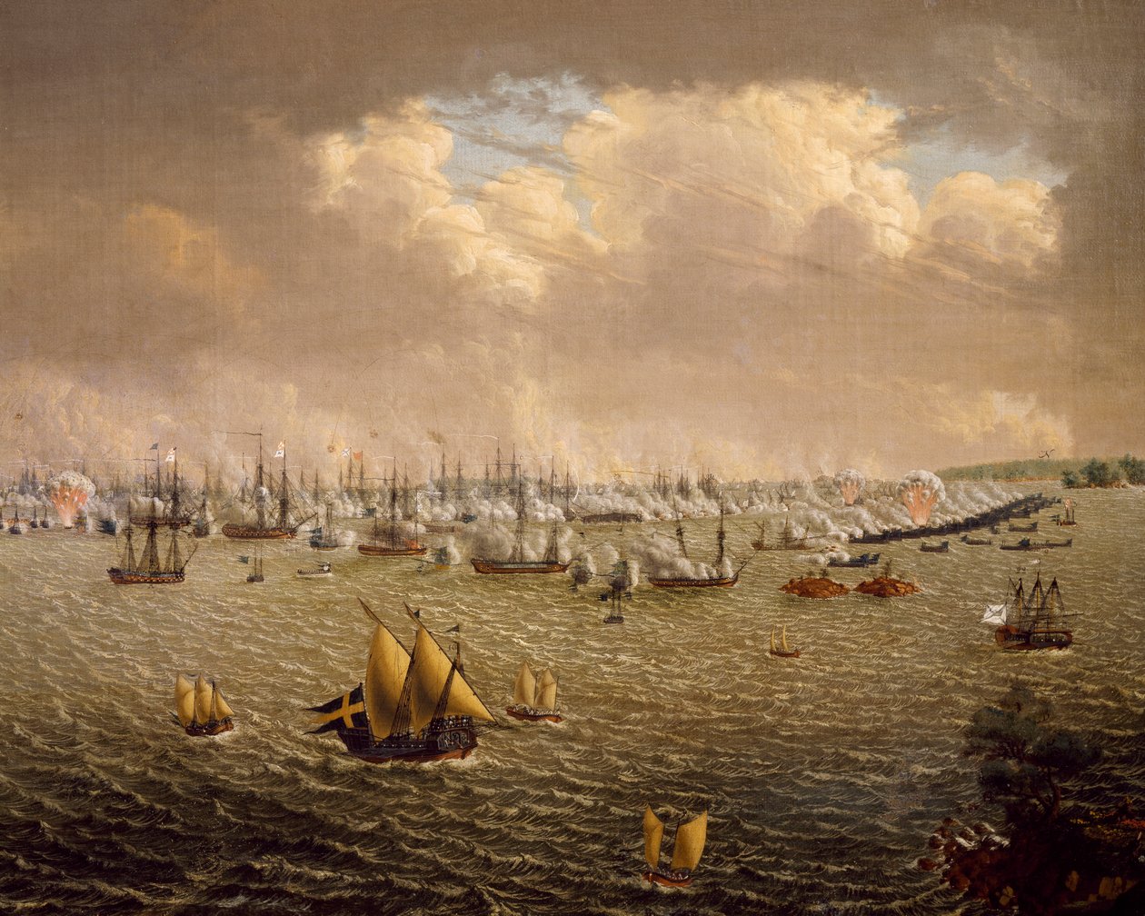 Battaglia di Skargard tra flotte svedesi e russe per il dominio della Svezia sulla Finlandia, 10 luglio 1790 da Johan Tietrich Schoultz