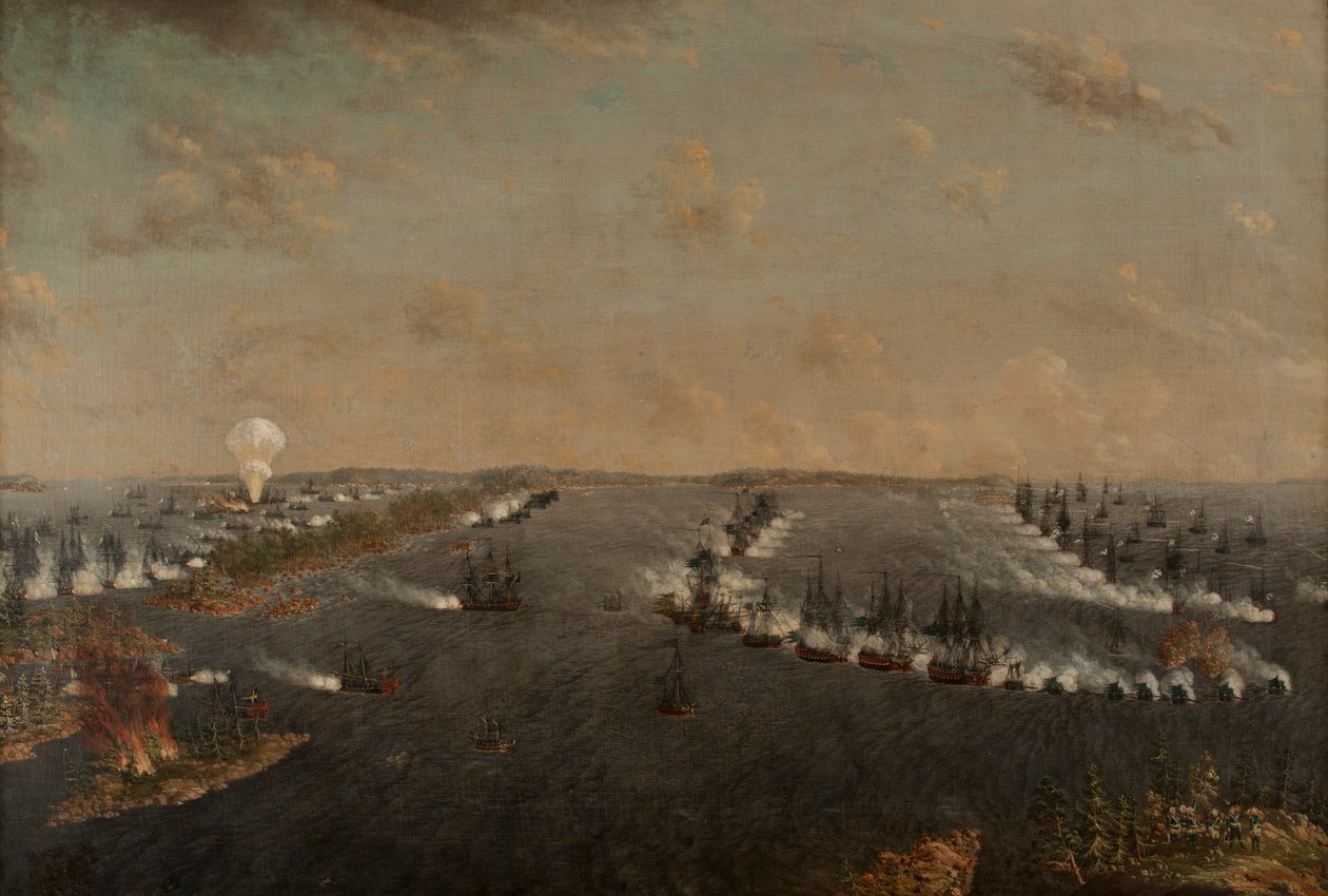 Prima battaglia russo-svedese di Rochensalm il 24 agosto 1789, c. 1790 da Johan Tietrich Schoultz