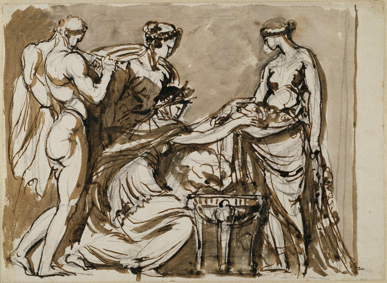Offerta di fiori, schizzo per un rilievo in terracotta da Johan Tobias Sergel