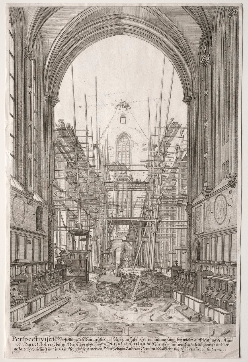 Vista nella Chiesa dei Francescani, Barfüsser-Kirke, 1681 da Johan Ulrich Krauss