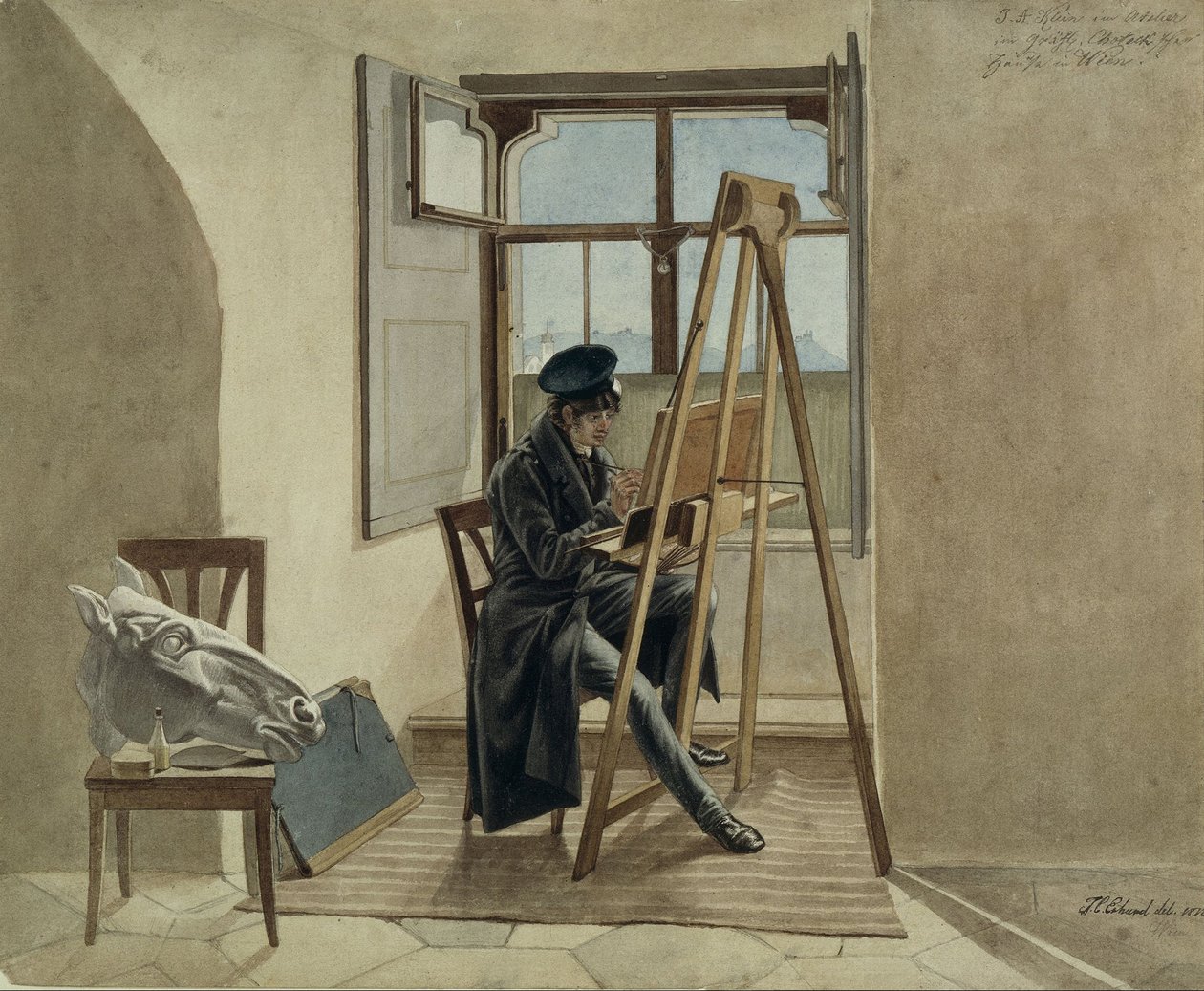 Il pittore Johann Adam Klein al cavalletto nel suo studio nel Palais Chotek a Vienna da Johann Christoph Erhard