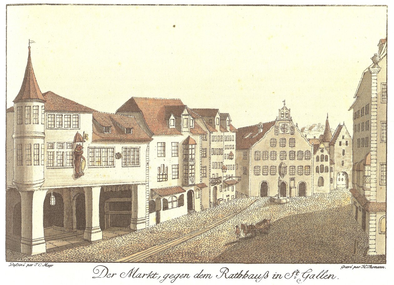 Il Mercato verso il Municipio a St. Gallen (titolo originale) da Johann Conrad Mayr