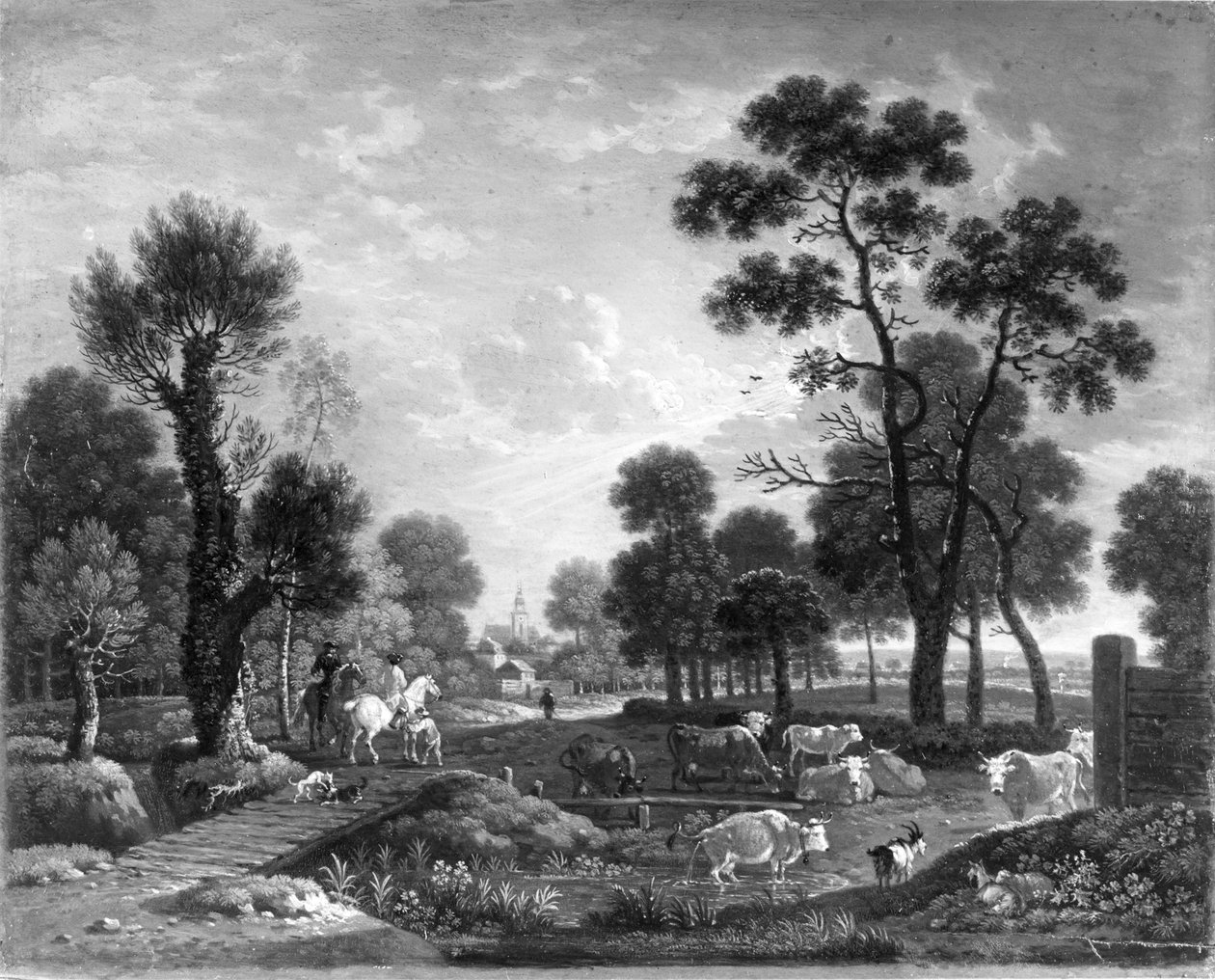 Paesaggio con cavalieri e bestiame da Johann Heinrich Roos