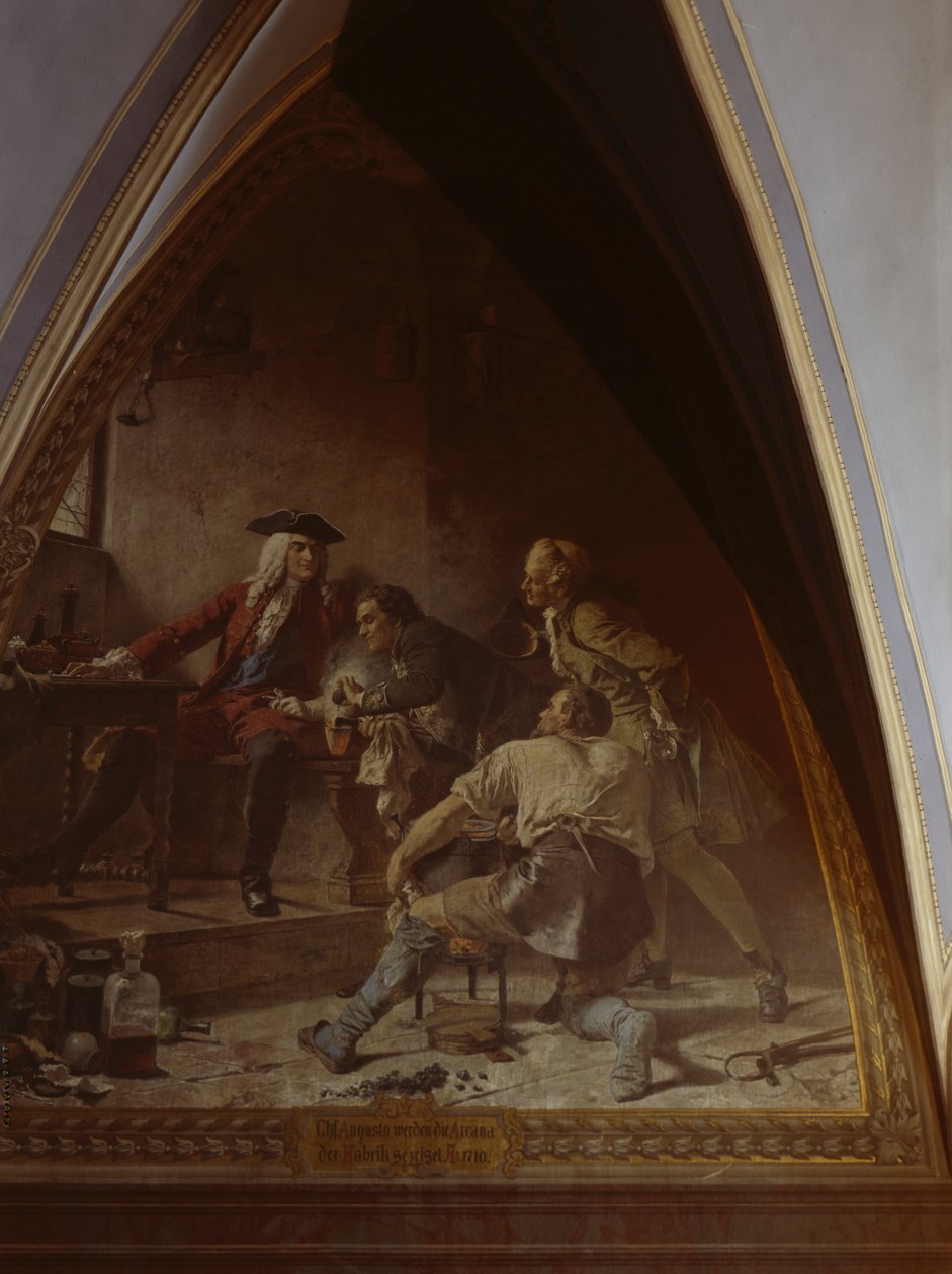 Boettger mostra ad Augusto il Forte il segreto della fabbricazione della porcellana da Johann Paul Adolf Kiessling