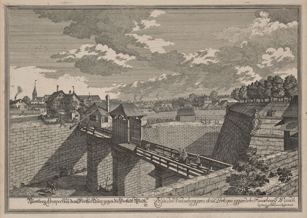 Vista del Wöhrder Türlein di Norimberga da ovest da Johann Adam Delsenbach