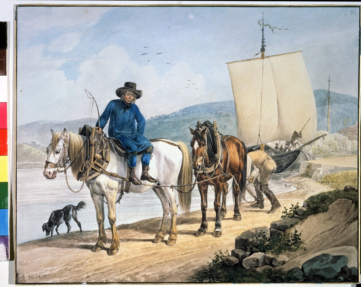 Un cavallo e un carro al fiume da Johann Adam Klein