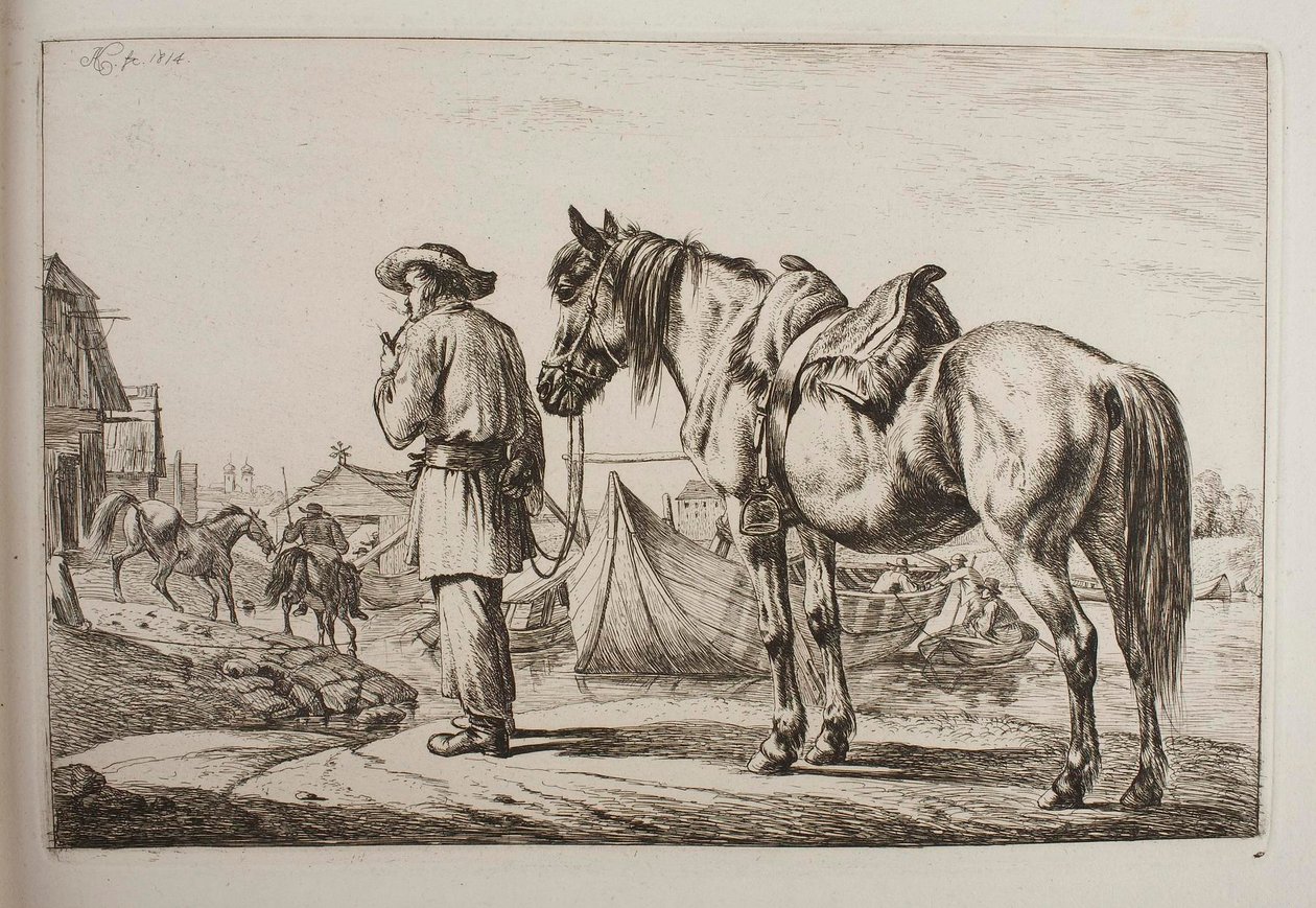 Uno slovacco con il suo cavallo presso un fiume da Johann Adam Klein