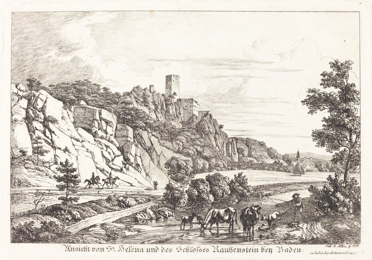 Veduta di St. Helena e del Castello Rauhenstein vicino a Baden da Johann Adam Klein