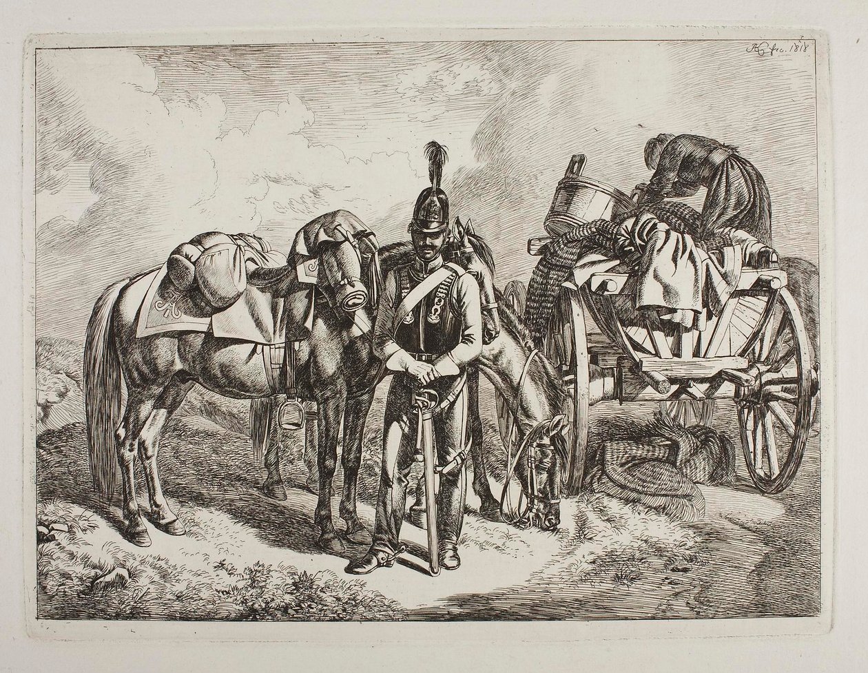Drago austriaco accanto a un carro da Johann Adam Klein