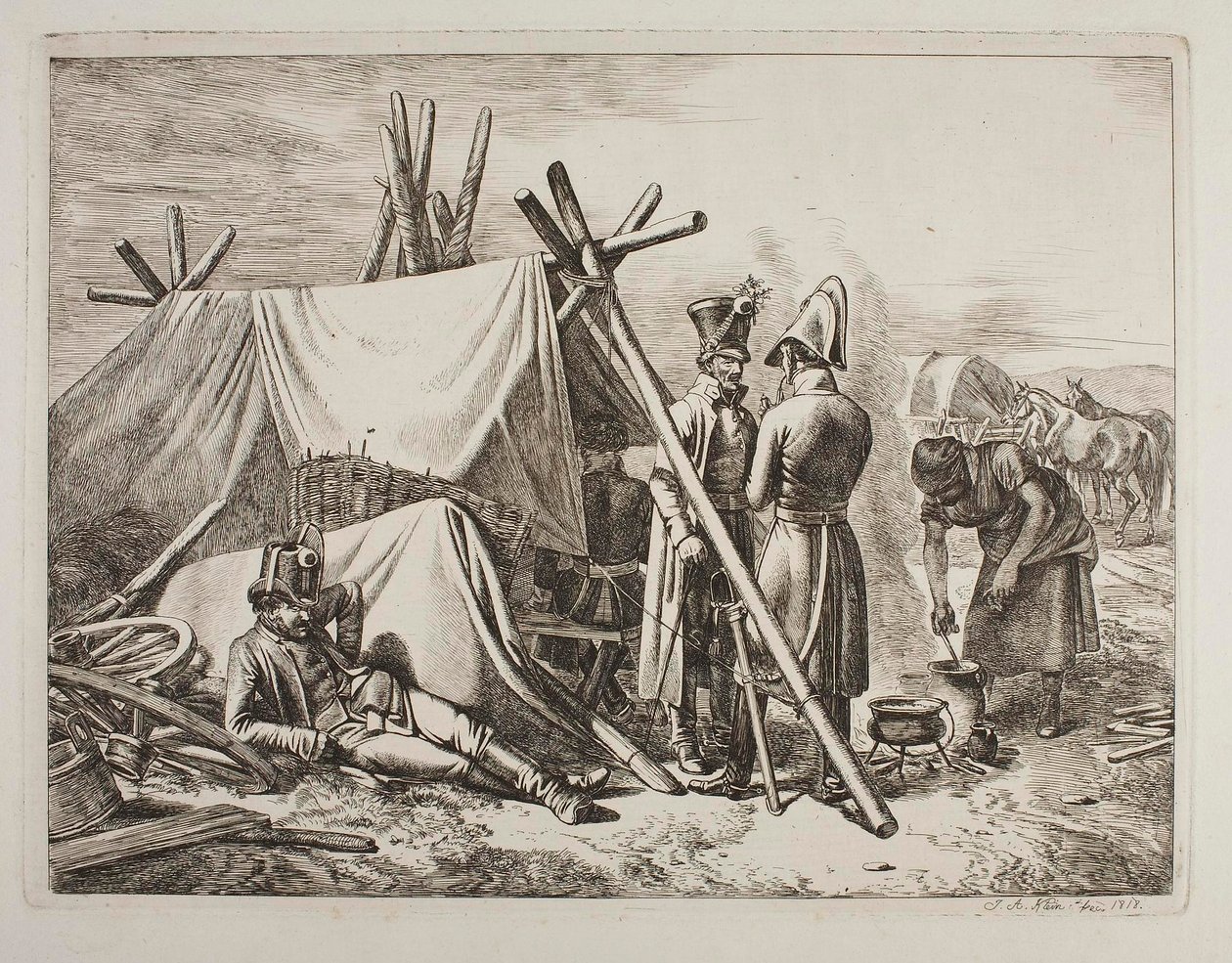 Militari austriaci davanti alla tenda di un fornitore militare da Johann Adam Klein