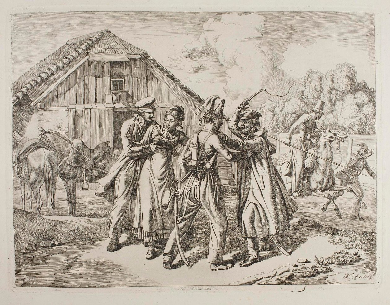 Cosacchi irrompono in una fattoria da Johann Adam Klein