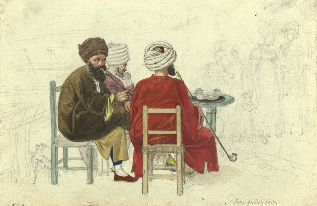 Tre turchi (o greci) seduti attorno a un tavolo del caffè Augustini sulla Rotenturmbastei da Johann Adam Klein