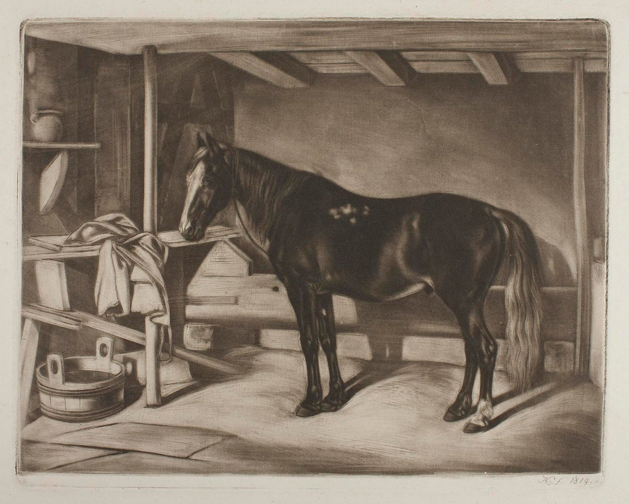 Cavallo in una stalla da Johann Adam Klein
