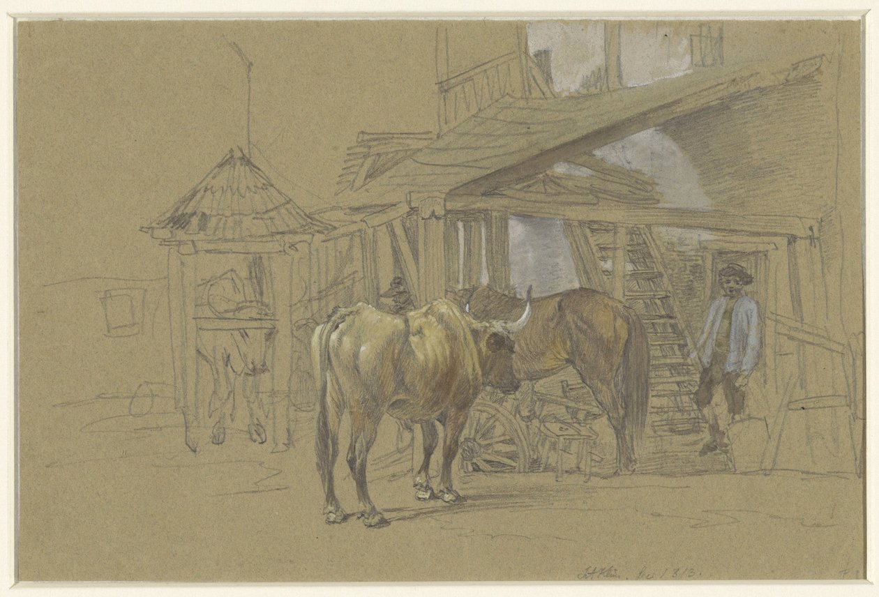 Buoi e un cavallo dal maniscalco da Johann Adam Klein