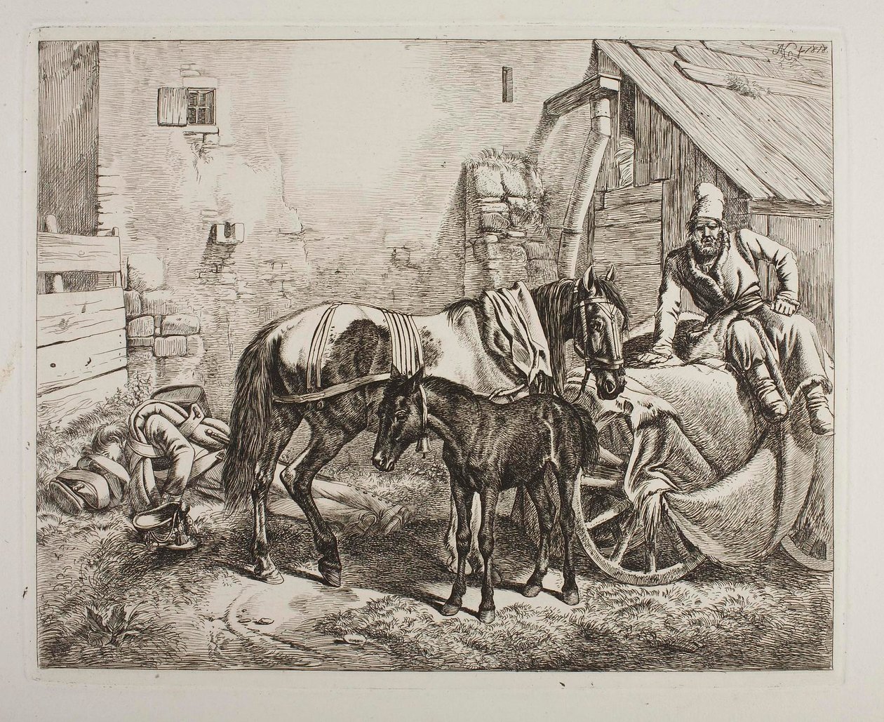 Carrello portabagagli russo davanti a una casa da Johann Adam Klein