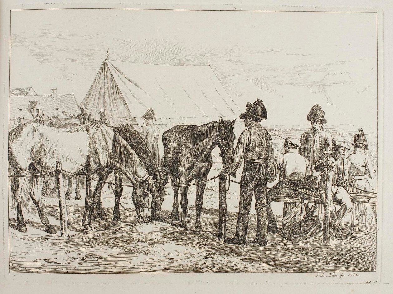 Soldati in un campo militare da Johann Adam Klein