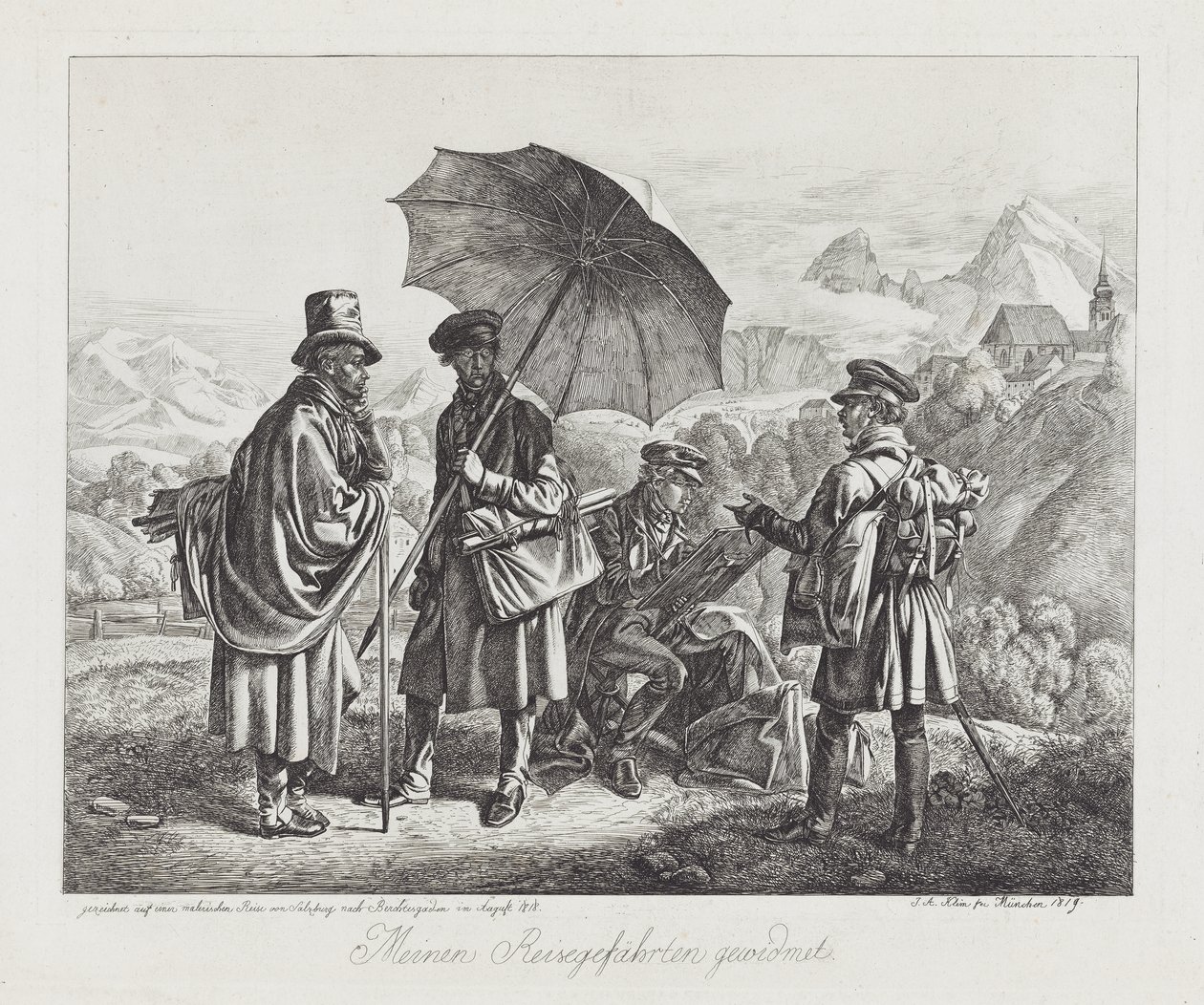 Gli artisti nel loro viaggio, pub. 1819 da Johann Adam Klein