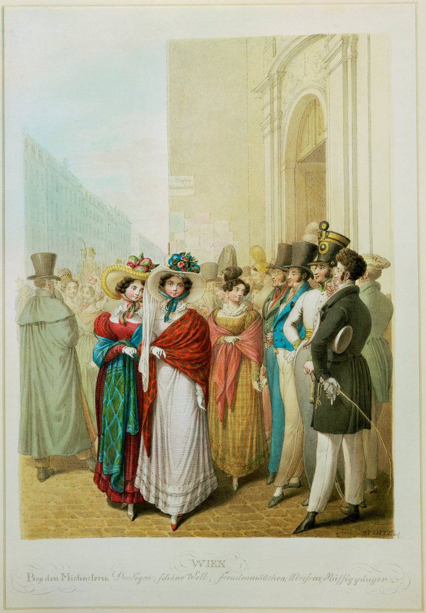 Al San Michele, fanciulle della gioia, musicisti ... (incisione) da Johann Adolph Opitz