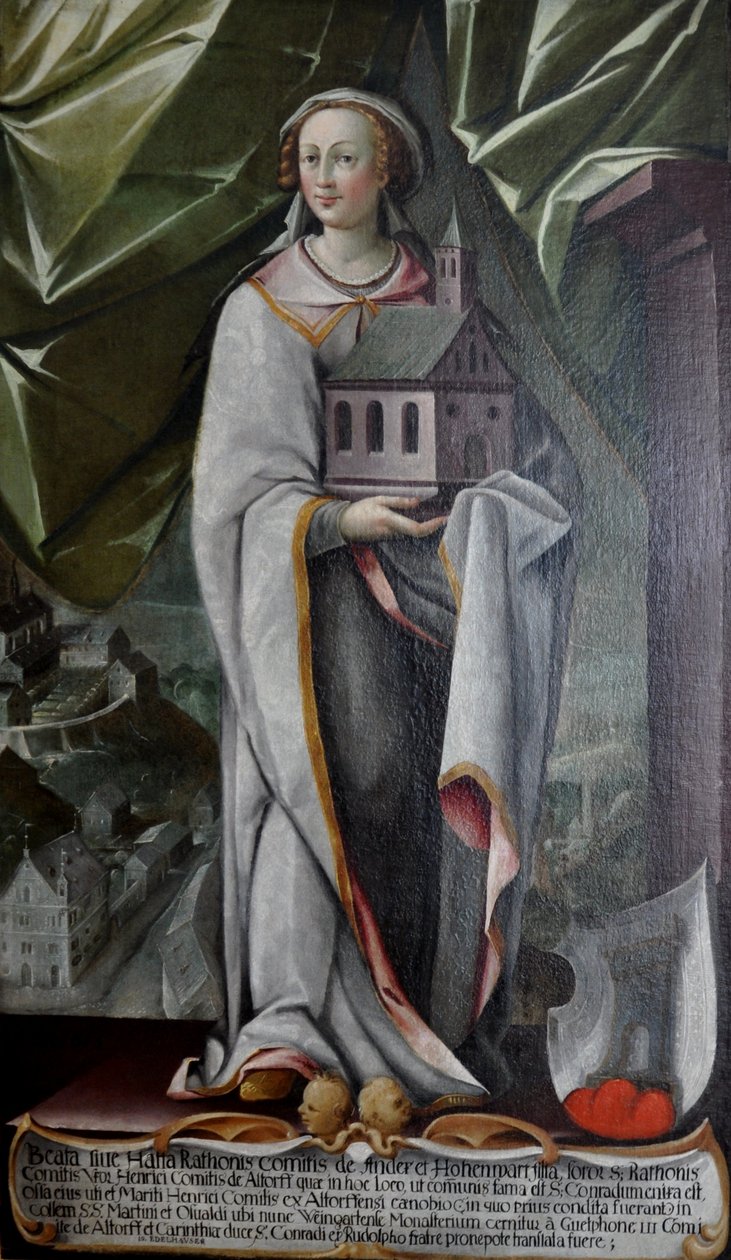 Tedesco: Hatta von Hohenwart, moglie di Heinrich von Altdorf, fondatore del convento di Altdorf intorno al 935. da Johann Andreas Rauch