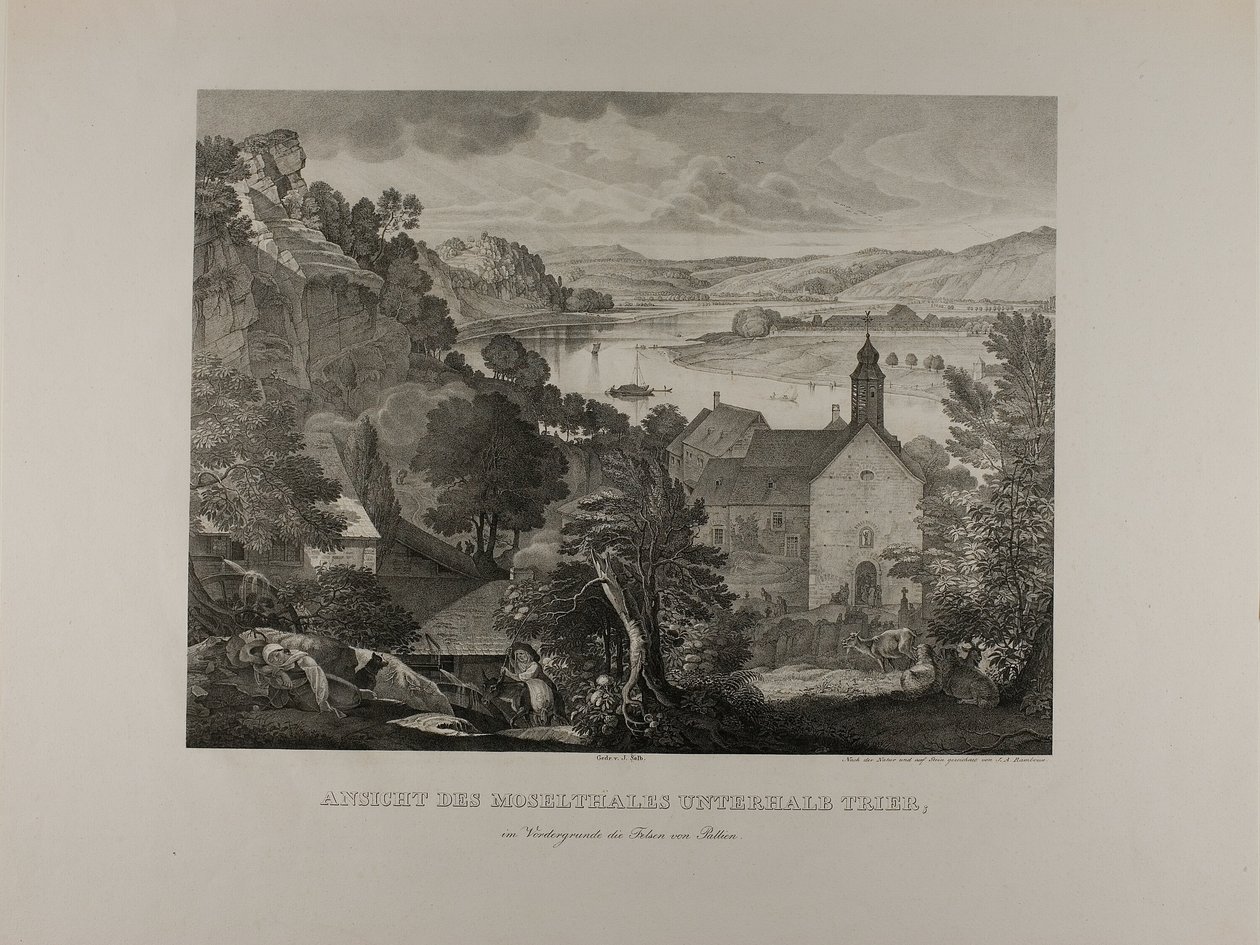 Vista della valle della Mosella sotto Treviri con le rocce di Pallien in primo piano da Johann Anton Alban Ramboux
