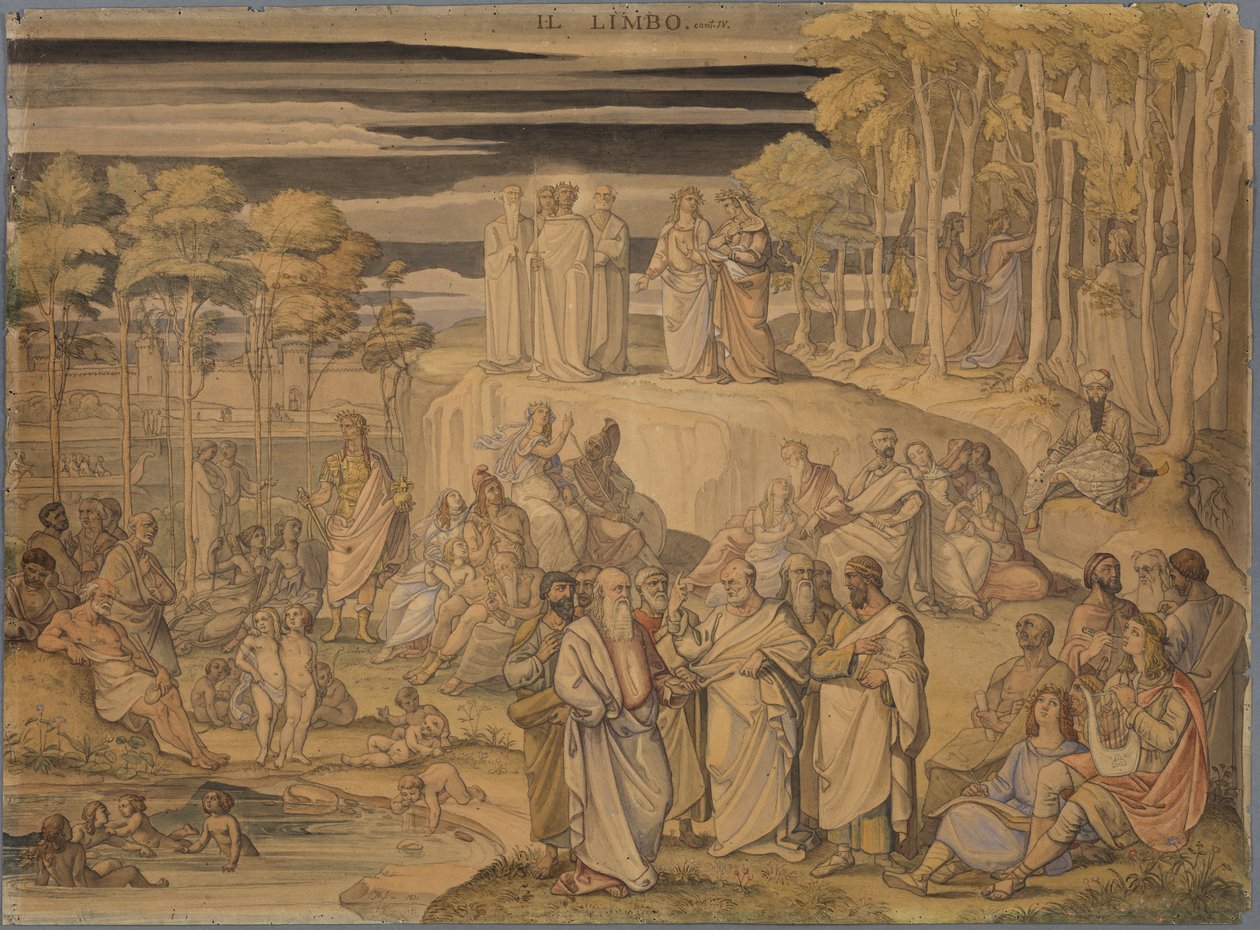 Dante nel Limbo, ovvero il luogo in cui dimorano le anime buone ma non battezzate. Qui incontra i grandi spiriti dell’antichità e i bambini innocenti da Johann Anton Ramboux