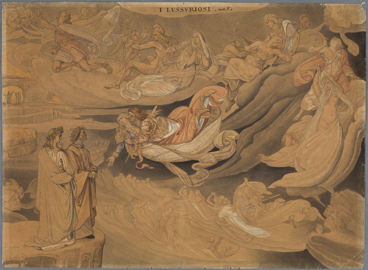 Dante im zweiten Kreis der Hölle, spricht mit Francisca da Rimini da Johann Anton Ramboux