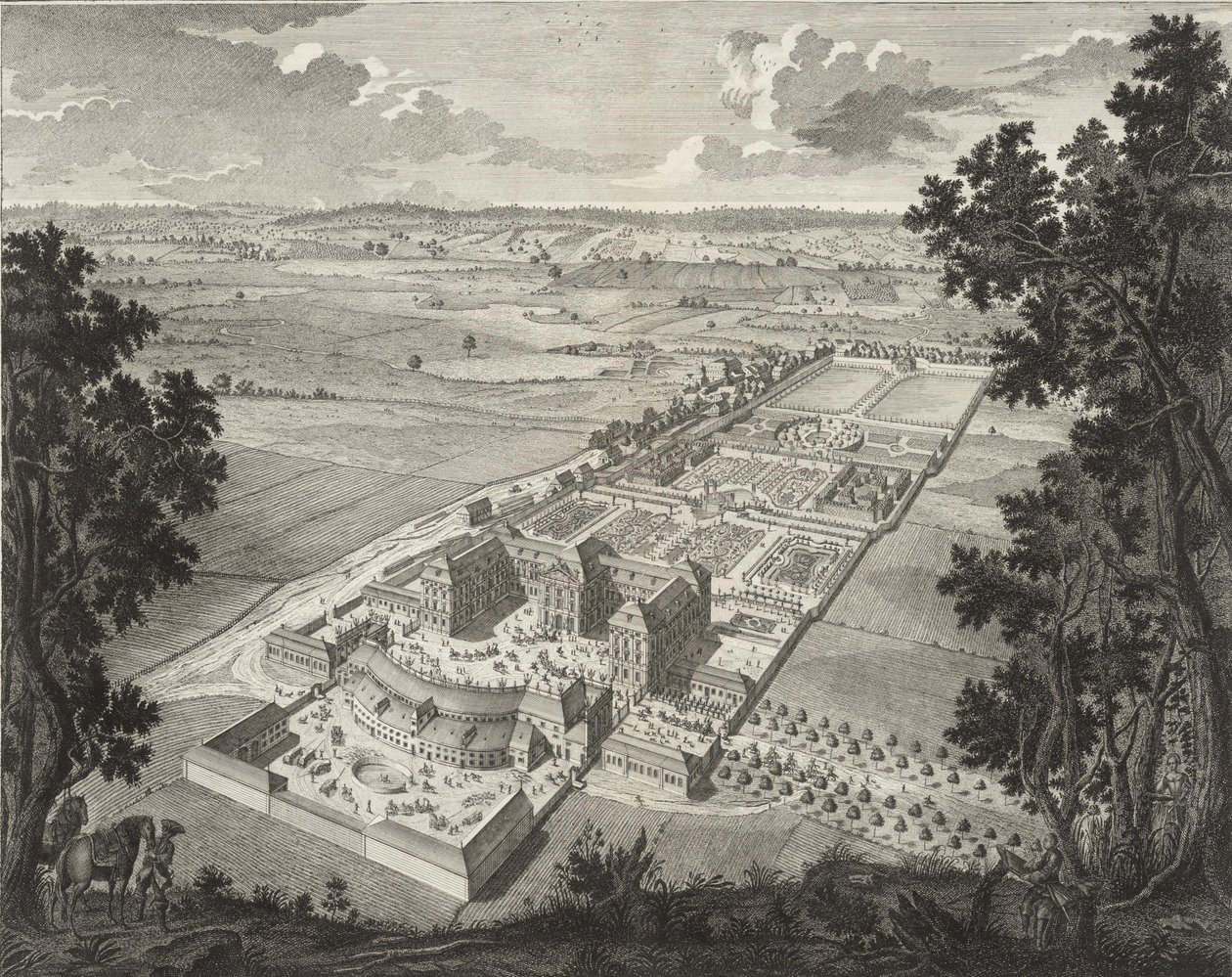 Veduta prospettica della voliera del castello di Weißenstein a Pommersfelden da Johann August Corvinus