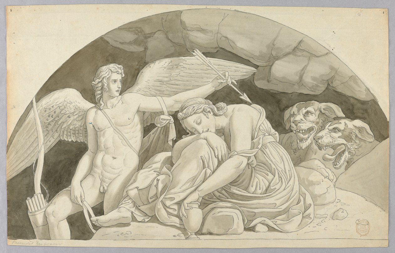 Cupido risveglia Psiche sopraffatta dal contenuto del vaso riempito da Proserpina da Johann August Nahl the Younger