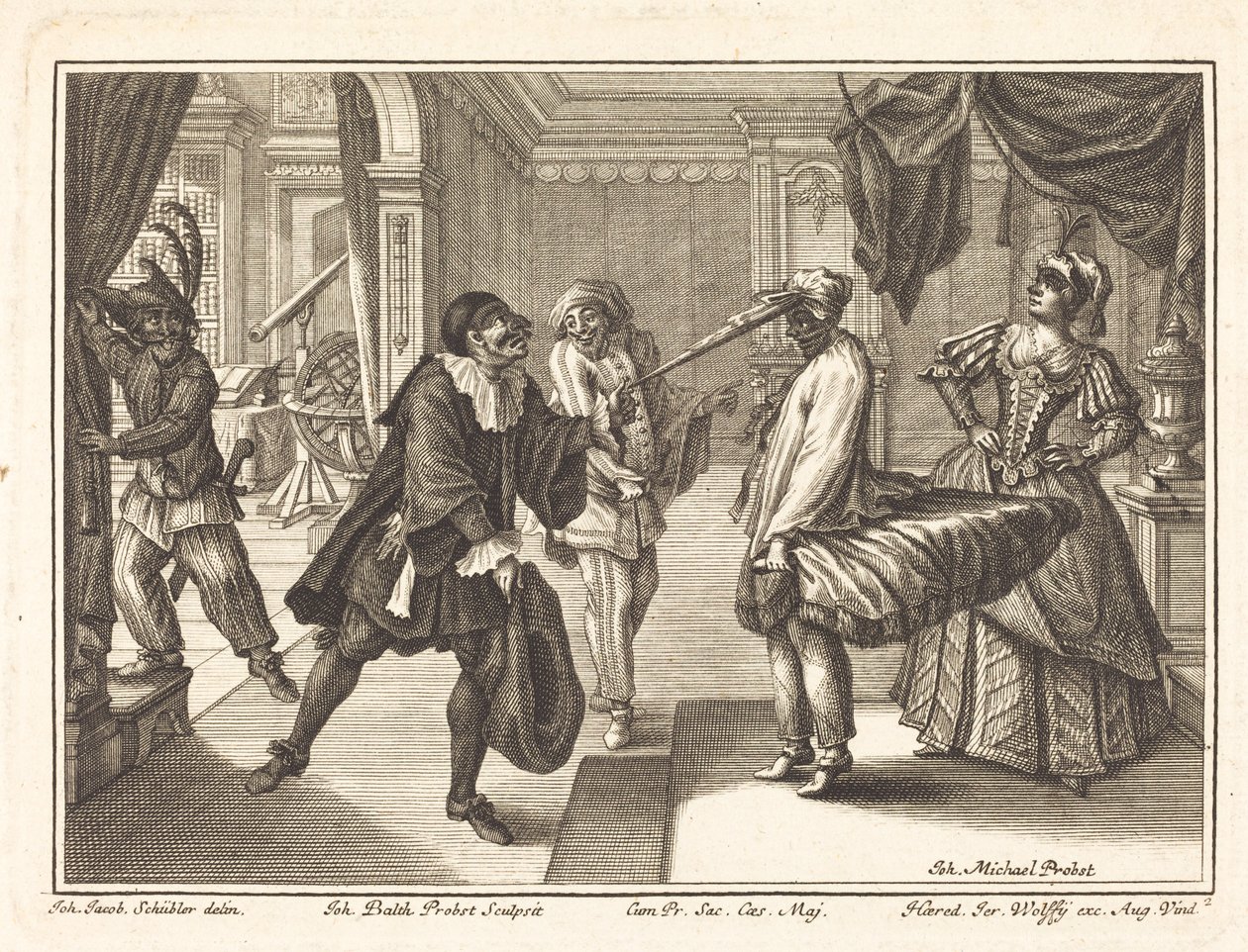 Arlecchino a Casa del Dr. Polovard da Johann Balthasar Probst after Johann Jacob Schübler