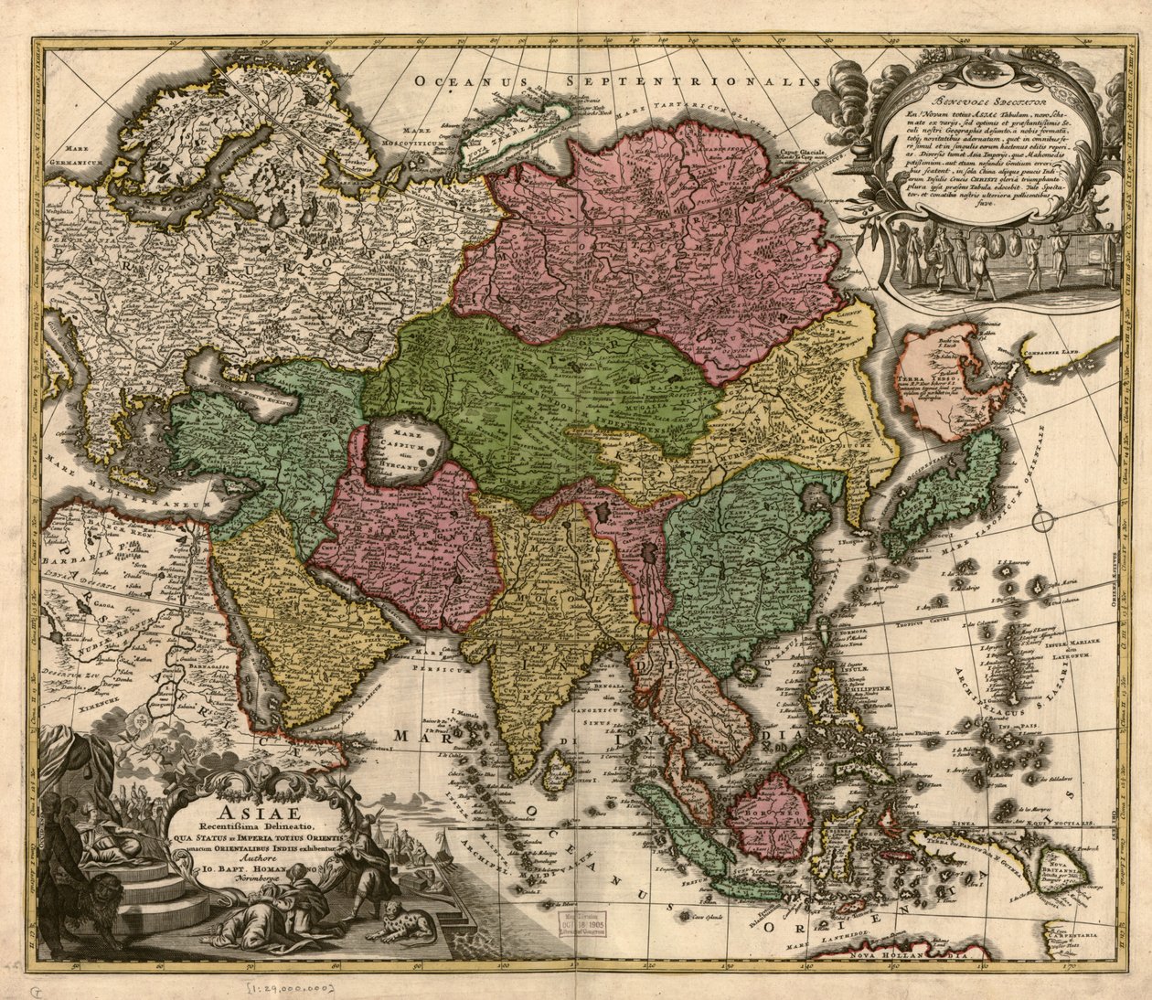 Asiae recentissima delineatio, qua status et imperia totius orientis unacum orientalibus indiis exhibentur LOC 2007627524 da Johann Baptist Homann