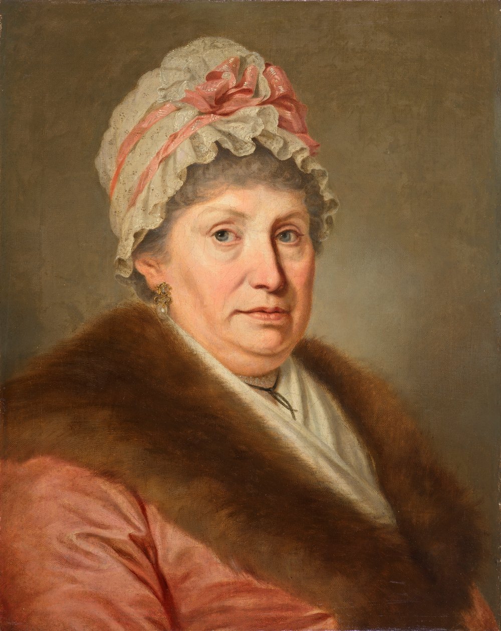 Borghese con cuffia di pizzo e colletto di pelliccia da Johann Baptist Lampi d. Ä.