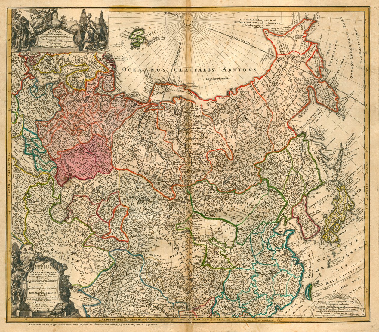 Mappa della Russia Da: Imperii Russici et Tartariae universae tam majoris et Asiaticae quam minoris et da Johann Baptista Homann