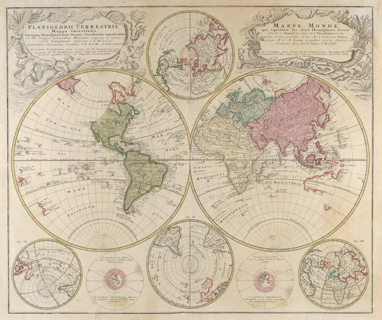 Planisfero terrestre, mappa universale da Johann Baptista Homann