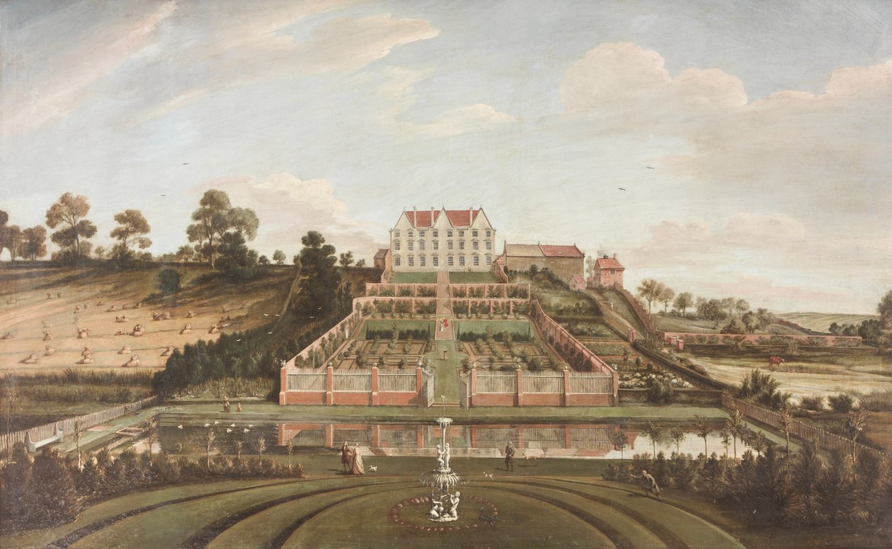 Mansione olandese con giardino, 1730 da Johann Baptiste Bouttats
