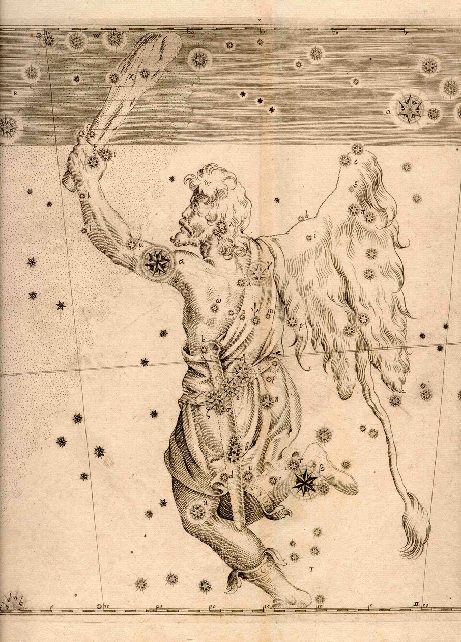 Uranometria (1661) che mostra la costellazione di Orione da Johann Bayer