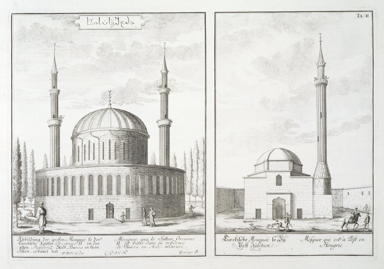 Vista di una moschea a Bursa e una moschea in Ungheria, da 